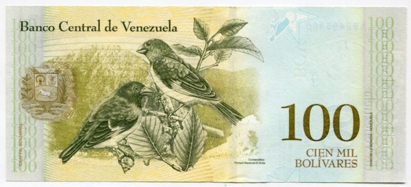 Банкнота Венесуэла 100 000 боливар 2017 год.