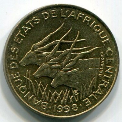 Монета Центрально-Африканские штаты 5 франков 1998 год.