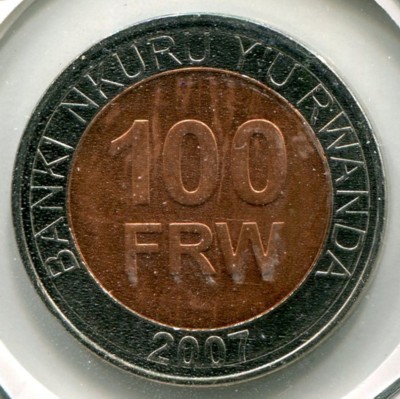 Монета Руанда 100 франков 2007 год.