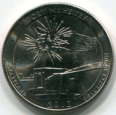Монета США 25 центов 2013 год. Форт Мак-Генри. D