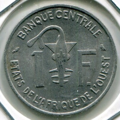 Монета Западно-Африканские Штаты 1 франк 1974 год.
