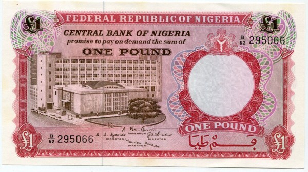 Банкнота Нигерия 1 фунт 1967 год.