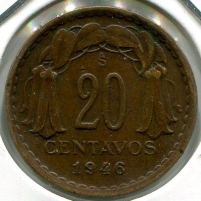 Монета Чили 20 сентаво 1946 год.
