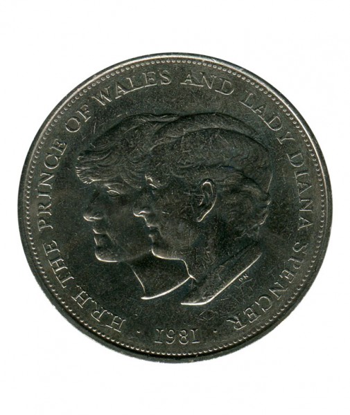 Великобритания, монета 25 пенсов 1981 г. Свадьба принца Чарльза и леди Дианы