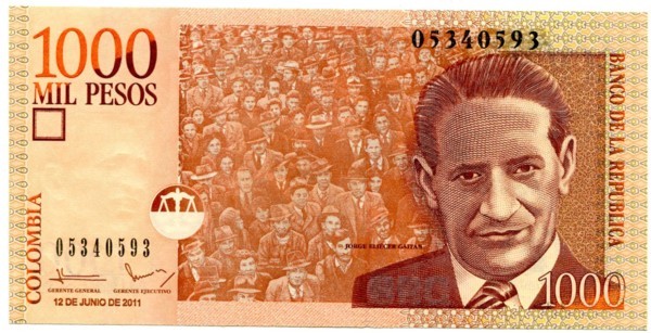 Банкнота Колумбия 1000 песо 2011 год. 