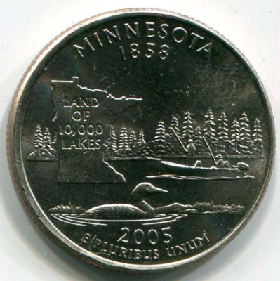 Монета США 25 центов 2005 год. Штат Миннесота. P
