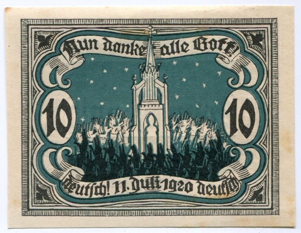 Банкнота город Мариенбург 10 пфеннигов 1920 год.
