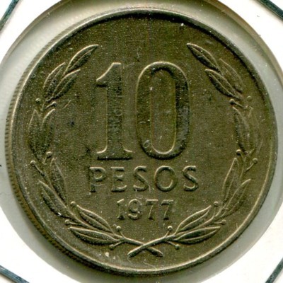Монета Чили 10 песо 1977 год.