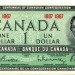 Банкнота Канада 1 доллар 1967 год.