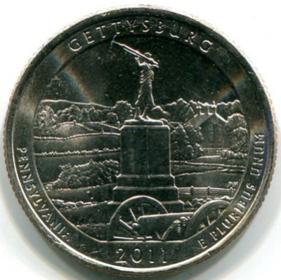 Монета США 25 центов 2011 год. Национальный парк Геттисберг. P