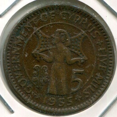 Монета Кипр 5 милс 1955 год.