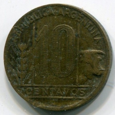 Монета Аргентина 10 сентаво 1950 год.