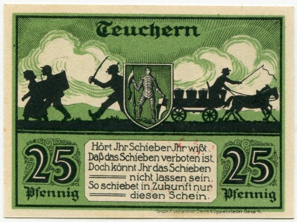 Банкнота город Тойхерн 25 пфеннигов 1921 год.