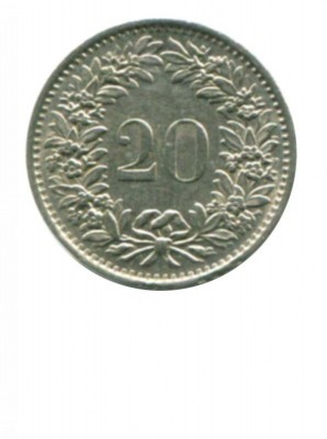 Швейцария 20 раппен 1970 г.