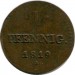 Монета Гессен-Дармштадт 1 пфенниг 1819 год.