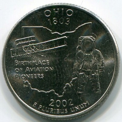 Монета США 25 центов 2002 год. Штат Огайо. D