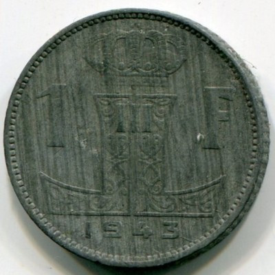 Монета Бельгия 1 франк 1943 год.