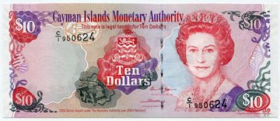 Банкнота Каймановы острова 10 долларов 2005 год.