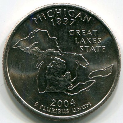 Монета США 25 центов 2004 год. Штат Мичиган. P