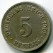 Монета Германия 5 пфеннигов 1902 год. J
