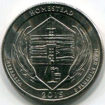 Монета США 25 центов 2015 год. Национальный монумент Гомстед. P