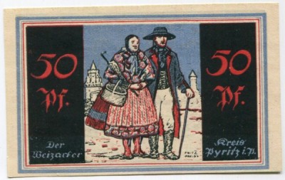 Банкнота город Пириц 50 пфеннигов 1921 год.