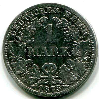 Монета Германия 1 марка 1875 год. A