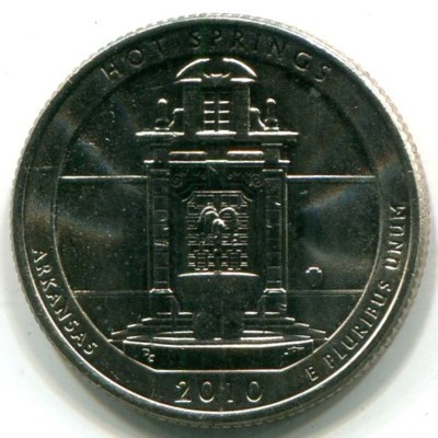Монета США 25 центов 2010 год. Национальный парк Хот-Спрингс. D
