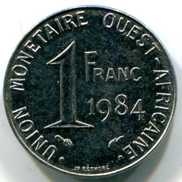 Монета Западно-Африканские Штаты 1 франк 1984 год.