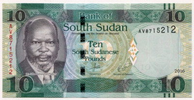 Банкнота Южный Судан 10 фунтов 2016 год.