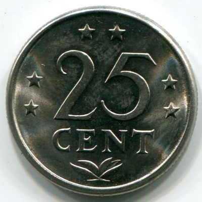Монета Нидерландские Антилы 25 центов 1984 год.