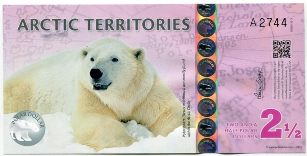 Банкнота Арктические территории 2-1/2 доллара 2013 год.