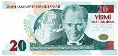 Банкнота Турция 20 лир 2005 год.