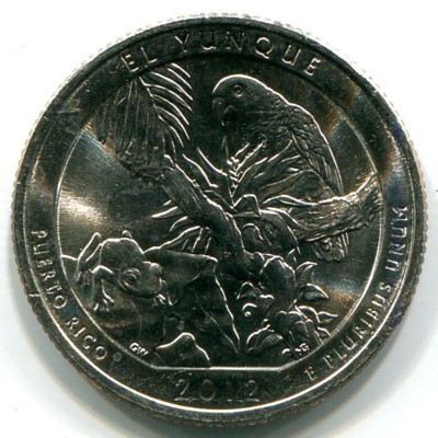 Монета США 25 центов 2012 год. Национальный лес Эль-Юнке. P