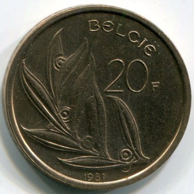 Монета Бельгия 20 франков 1981 год.