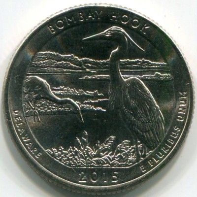Монета США 25 центов 2015 год. Национальное убежище дикой природы Бомбай-Хук. D