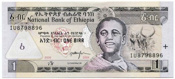 Банкнота Эфиопии 1 бирр 2008 год.