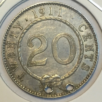 Монета Саравак 1911 год 20 центов 