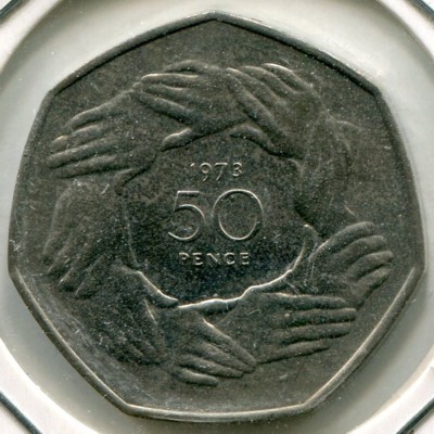 Монета Великобритания 50 новых пенсов 1973 год.
