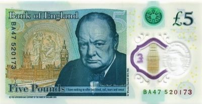 Банкнота Великобритания 5 фунтов 2015 год. Уинстон Черчилль.
