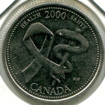 Монета Канада 25 центов 2000 год. Здоровье
