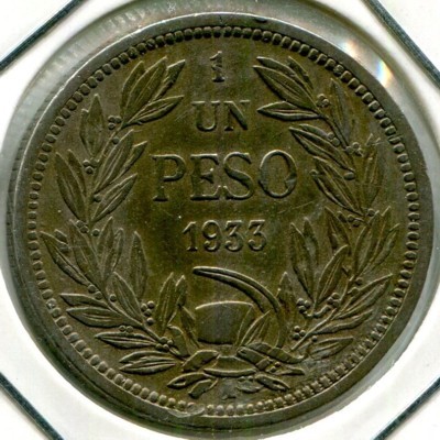 Монета Чили 1 песо 1933 год.