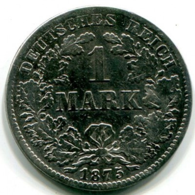 Монета Германия 1 марка 1875 год. D