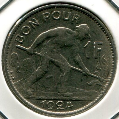 Монета Люксембург 1 франк 1924 год.