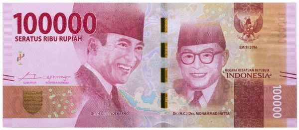 Банкнота Индонезия 100000 рупий 2016 год.