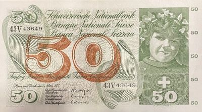 Банкнота Швейцария 50 франков 1973 год
