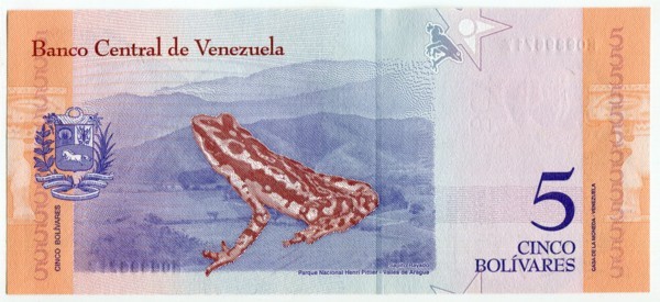 Банкнота Венесуэла 5 боливар 2018 год.