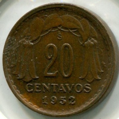 Монета Чили 20 сентаво 1952 год.