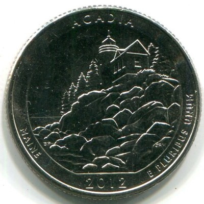 Монета США 25 центов 2012 год. Национальный парк Акадия. D
