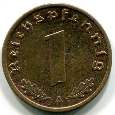 Монета Германия 1 рейхспфенниг 1939 год. А